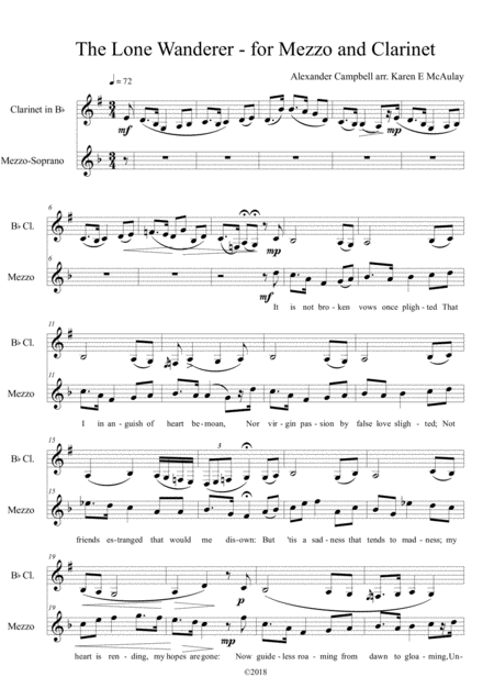 The Lone Wanderer Mezzo Soprano And Clarinet Sheet Music