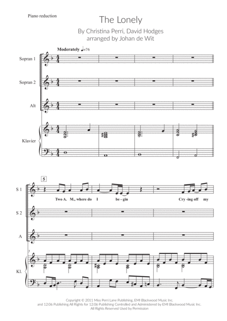 The Lonely For Ssa And Piano Sheet Music