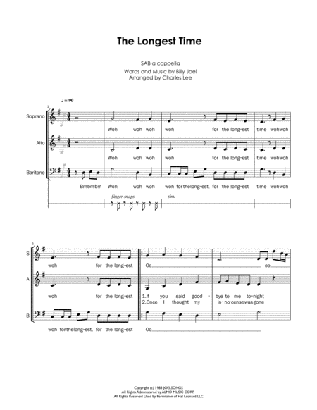 Free Sheet Music The Longest Time Sab A Cappella