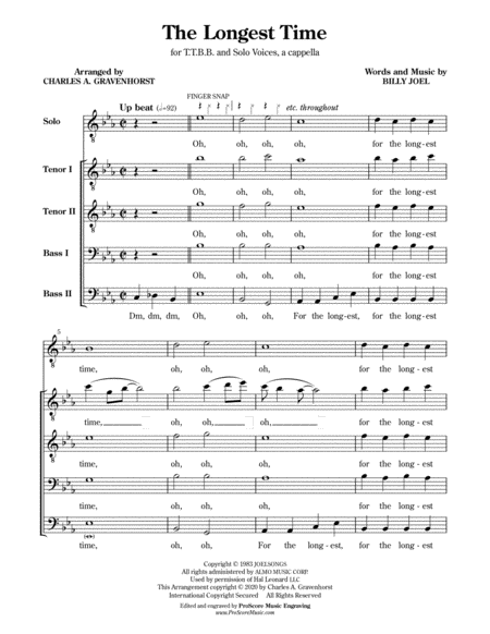 The Longest Time Ttbb And Solo A Cappella Sheet Music