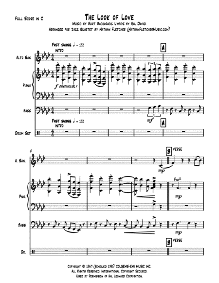 The Look Of Love Arr For Jazz Quartet Sheet Music