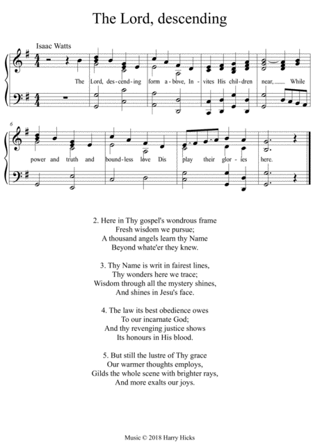 Free Sheet Music The Lord Descending From Above A New Tune To A Wonderful Isaac Watts Hymn