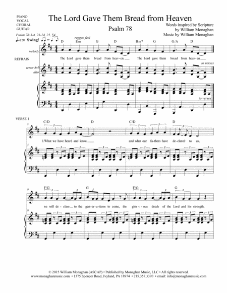 The Lord Gave Them Bread From Heaven Psalm 78 Sheet Music