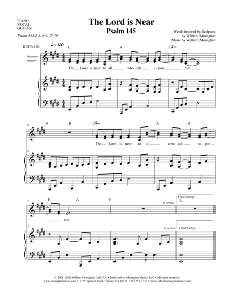 The Lord Is Near Psalm 145 Sheet Music