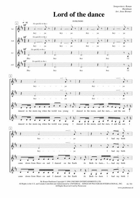 Free Sheet Music The Lord Of The Dance Ssaa A Cappella