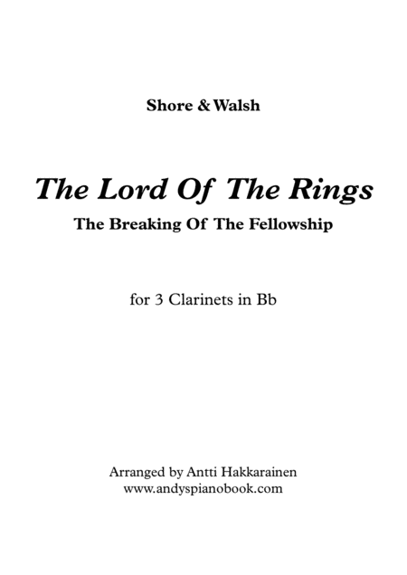 The Lord Of The Rings The Breaking Of The Fellowship Clarinet Trio Easy Sheet Music