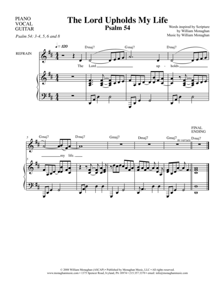 Free Sheet Music The Lord Upholds My Life Psalm 54