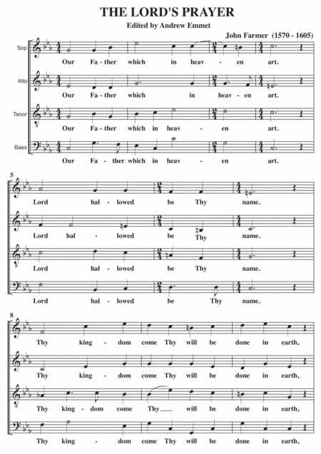 Free Sheet Music The Lords Prayer A Cappella