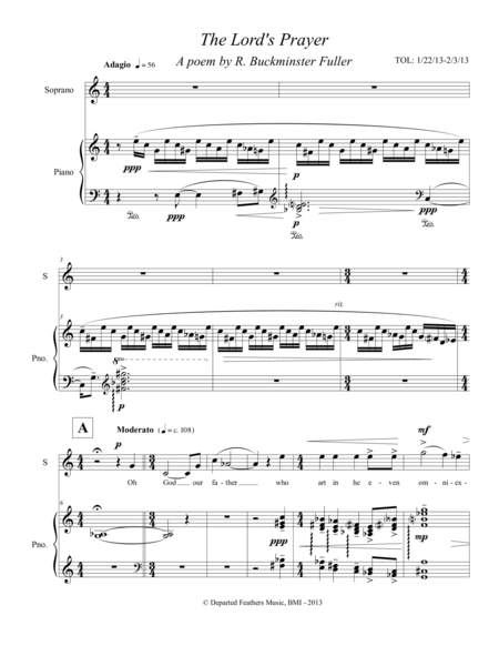 The Lords Prayer A Poem By R Buckminster Fuller 2013 For Soprano And Piano Sheet Music