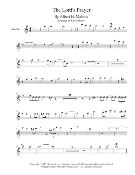 The Lords Prayer Alto Sax Sheet Music