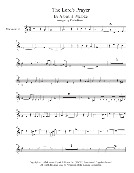 Free Sheet Music The Lords Prayer Clarinet