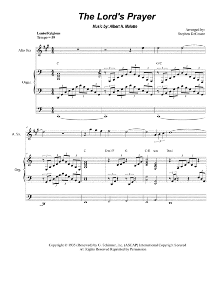 The Lords Prayer Duet For Soprano Alto Saxophone Organ Accompaniment Sheet Music