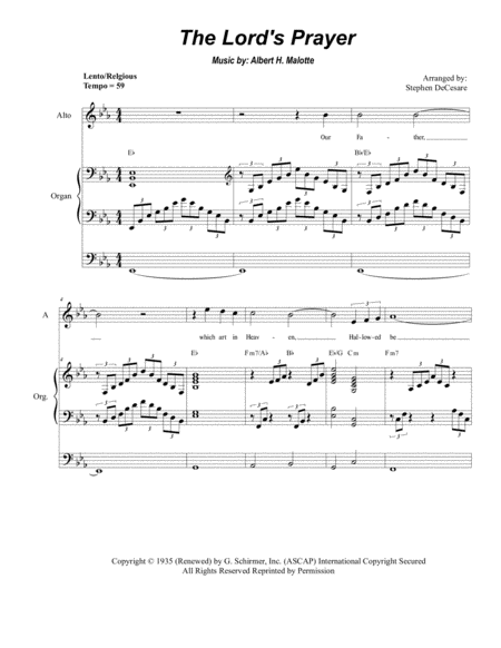 The Lords Prayer Duet For Soprano Alto Solo High Key Organ Sheet Music