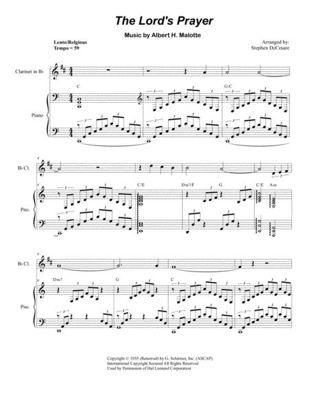 Free Sheet Music The Lords Prayer For Bb Clarinet And Piano