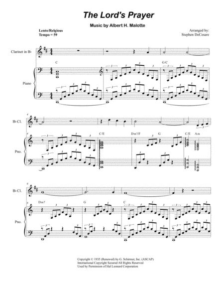 The Lords Prayer For Bb Clarinet And Piano Sheet Music