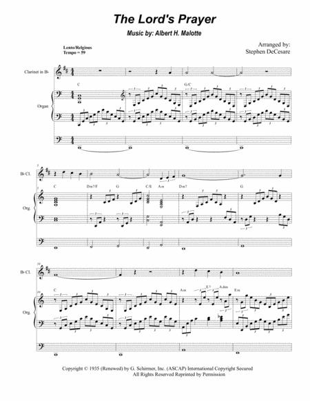 The Lords Prayer For Bb Trumpet Clarinet And Organ Sheet Music