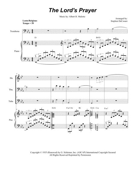 The Lords Prayer For Brass Quintet Piano Accompaniment Sheet Music