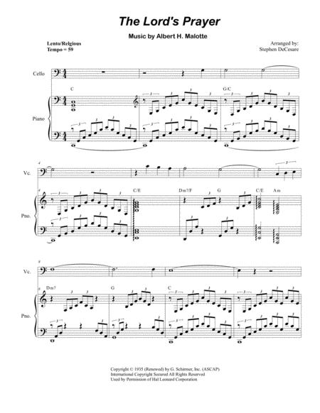 The Lords Prayer For Cello Solo And Piano Sheet Music