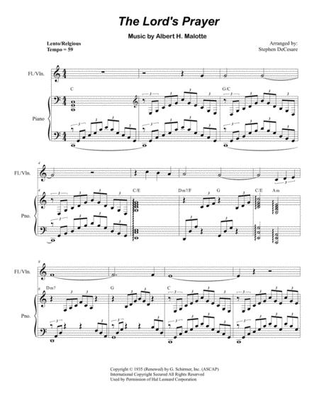 Free Sheet Music The Lords Prayer For Flute Or Violin Solo And Piano