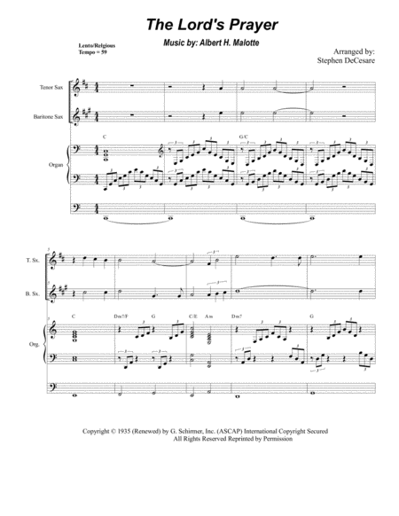 Free Sheet Music The Lords Prayer For Saxophone Quartet Organ Accompaniment