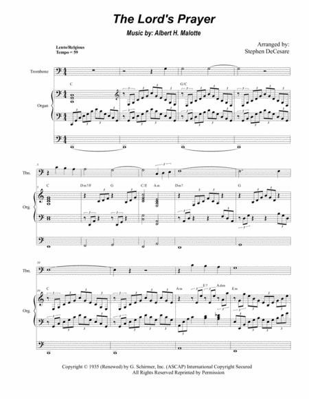 Free Sheet Music The Lords Prayer For Trombone Solo And Organ