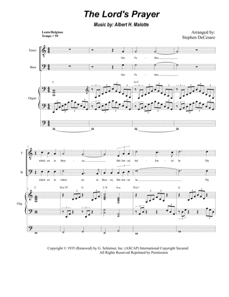 The Lords Prayer For Vocal Quartet Satb Organ Accompaniment Sheet Music