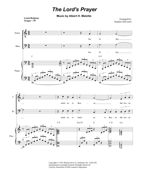 Free Sheet Music The Lords Prayer For Vocal Quartet Satb Piano Accompaniment