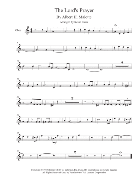 Free Sheet Music The Lords Prayer Oboe