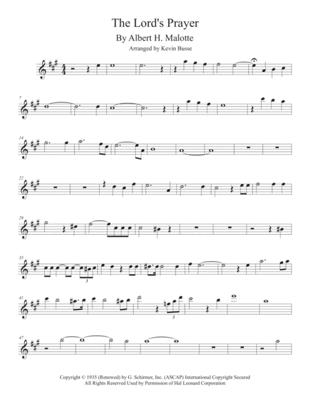 The Lords Prayer Original Key Alto Sax Sheet Music