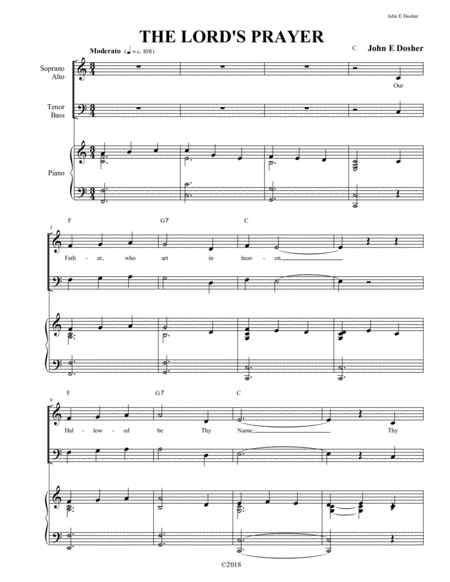 Free Sheet Music The Lords Prayer Our Father Who Art In Heaven Satb With Piano Accompaniment