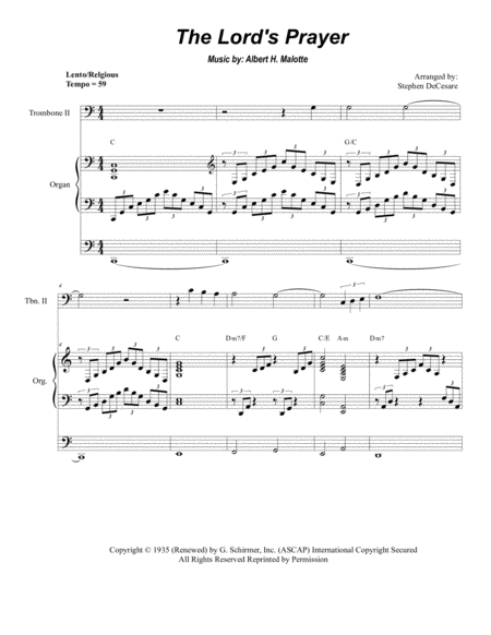 Free Sheet Music The Lords Prayer Trombone Duet Organ