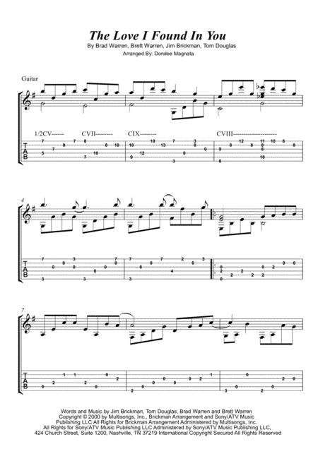 Free Sheet Music The Love I Found In You Fingerstyle Guitar Arrangement