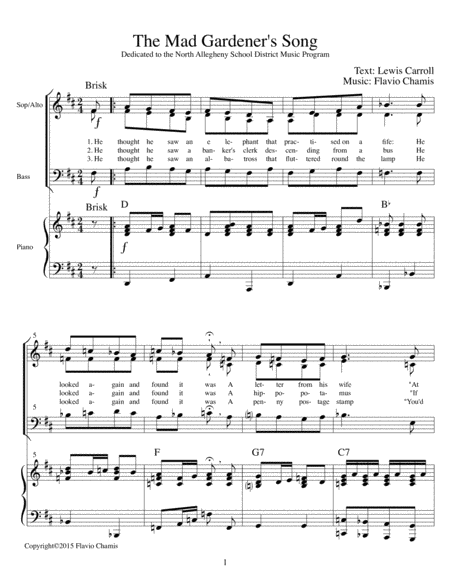 Free Sheet Music The Mad Gardeners Song