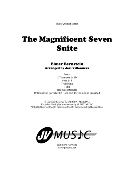 The Magnificent Seven Suite For Brass Quintet With Optional Drums Sheet Music