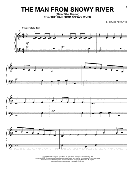 Free Sheet Music The Man From Snowy River Main Title Theme