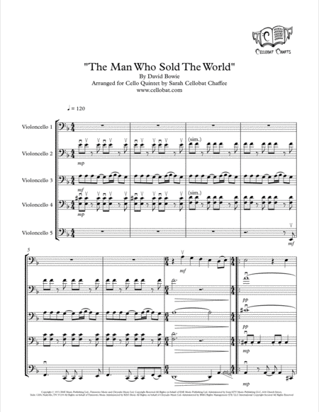 The Man Who Sold The World Cello Quintet David Bowie Arr Cellobat Sheet Music