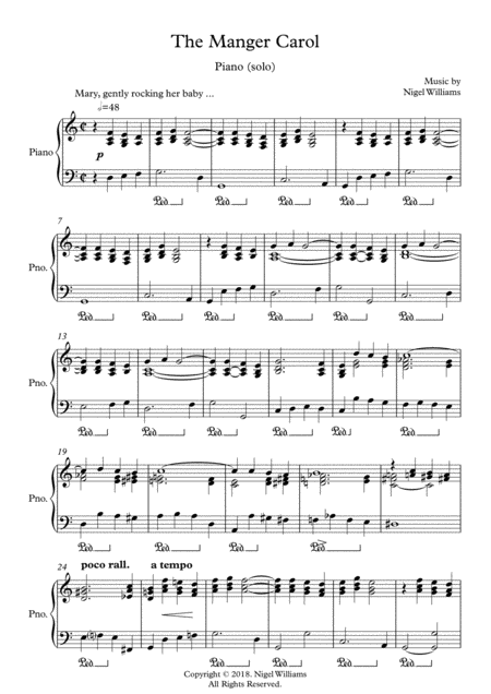 Free Sheet Music The Manger Carol For Piano