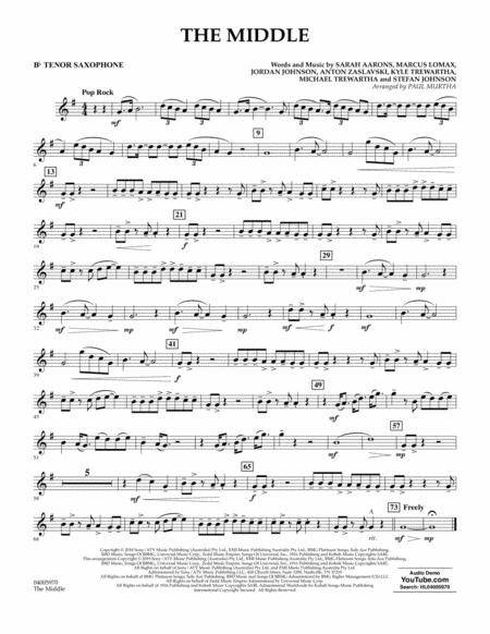 Free Sheet Music The Middle Arr Paul Murtha Bb Tenor Saxophone