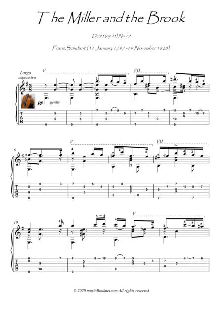 The Miller And The Brook By Schubert Classical Guitar Solo Sheet Music
