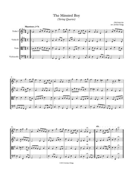 The Minstrel Boy String Quartet Sheet Music