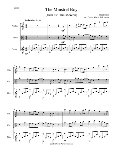 The Minstrel Boy The Moreen For Violin Viola And Guitar Sheet Music