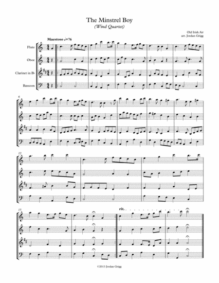 Free Sheet Music The Minstrel Boy Wind Quartet