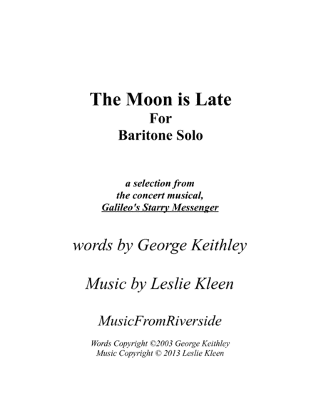 The Moon Is Late For Baritone Solo And Piano Sheet Music