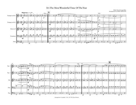 The Most Wonderful Time Of The Year Brass Quintet Sheet Music