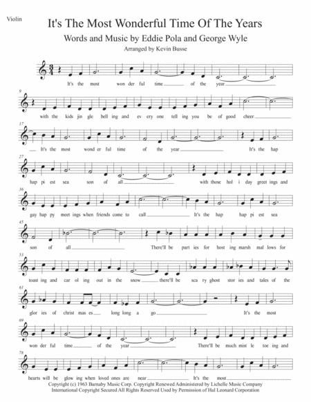 The Most Wonderful Time Of The Year Easy Key Of C Violin Sheet Music