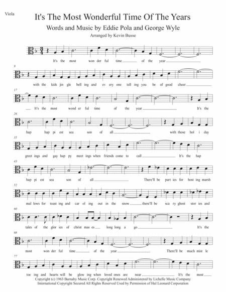 The Most Wonderful Time Of The Year W Lyrics Viola Sheet Music