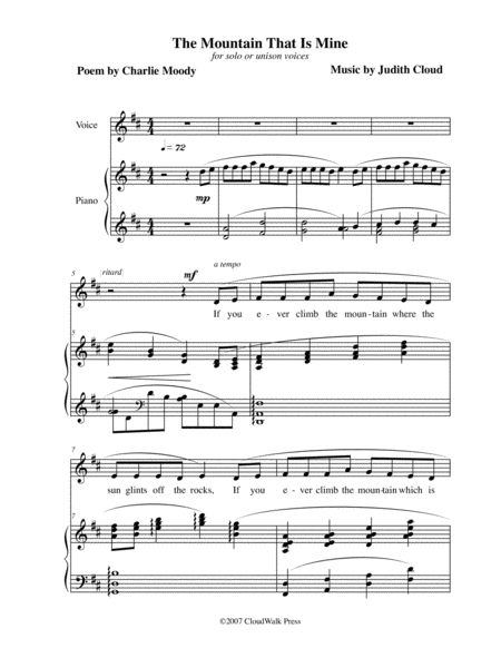 The Mountain That Is Mine For Childrens Chorus And Piano Sheet Music