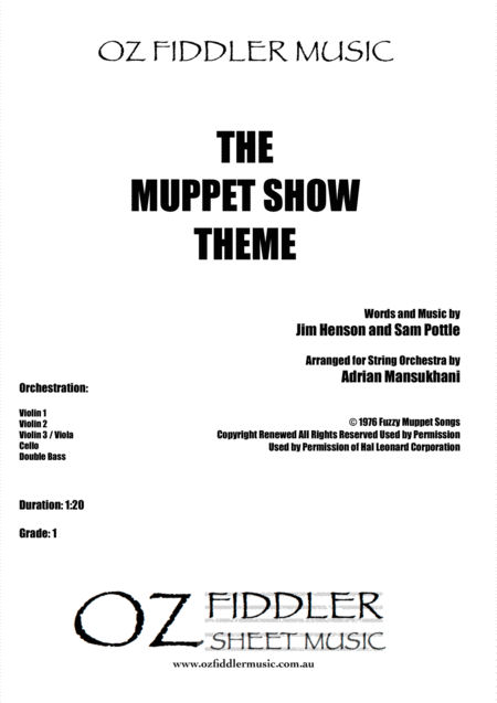 Free Sheet Music The Muppet Show Theme Arranged For Young String Orchestra