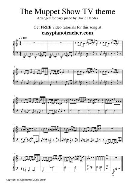 The Muppet Show Tv Theme Very Easy Piano Sheet Music