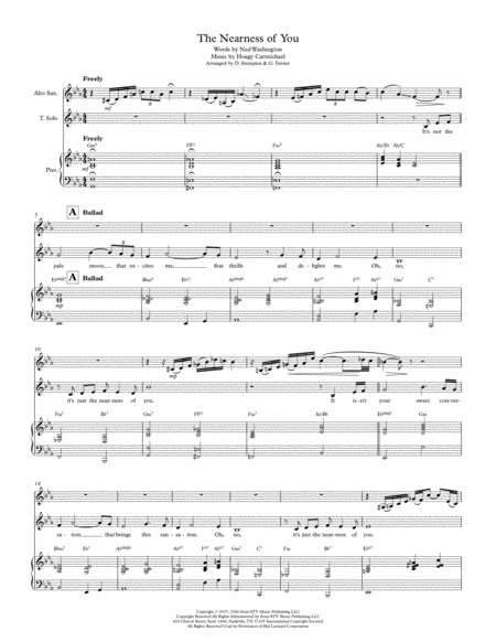 Free Sheet Music The Nearness Of You For Vocal Solo With Alto Sax Piano Accompaniment Hoagy Carmichael Norah Jones Ella Fitzgerald